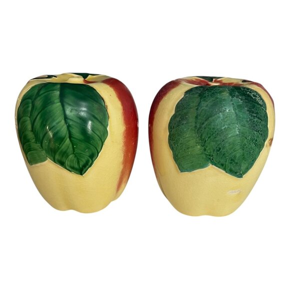 Vintage Hull Pottery Apple Salt and Pepper Shakers – Hand-Painted Red and Yellow - Picture 5 of 6